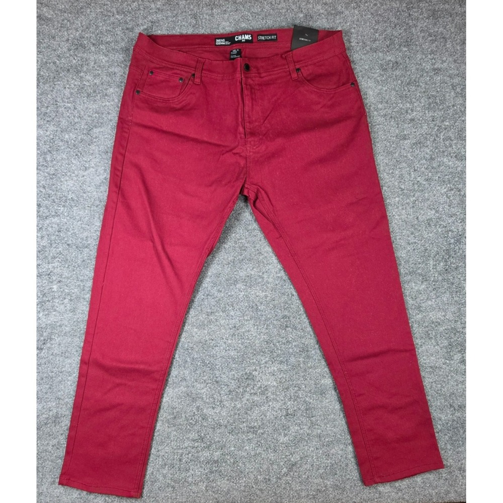 Vintage Y2K Chams Mens Size 40 Red Stretch Slim Fit Jeans Denim Grunge New NWT